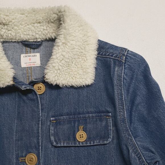 Crewcuts J. Crew Girls' Denim Chore Jacket Sherpa Trim Large 10/11 Barn Jacket - Picture 3 of 12